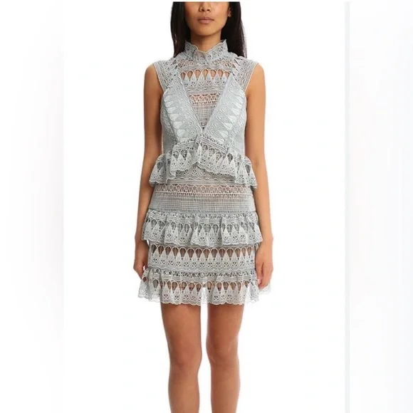 SELF-PORTRAIT Teardrop Guipure Panelled Mini Dress - Size 6 - Picture 1 of 11